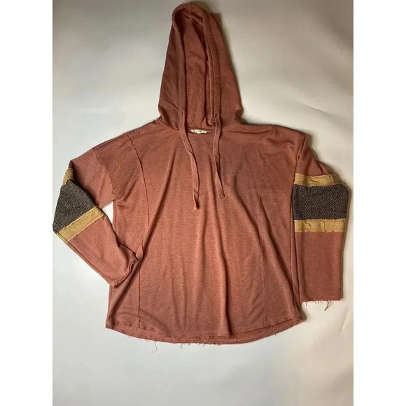 Easel Anthropologie Faded Coral Sweatshirt with Sleeve Trim Color lock Women’s S - Picture 1 of 9
